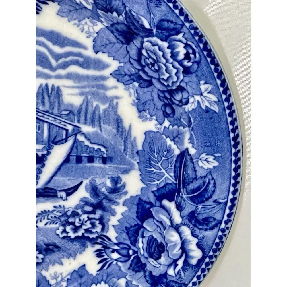 Lovely Antique Wedgwood 'Landscape' Blue Rose Border' Plate C 1889+
